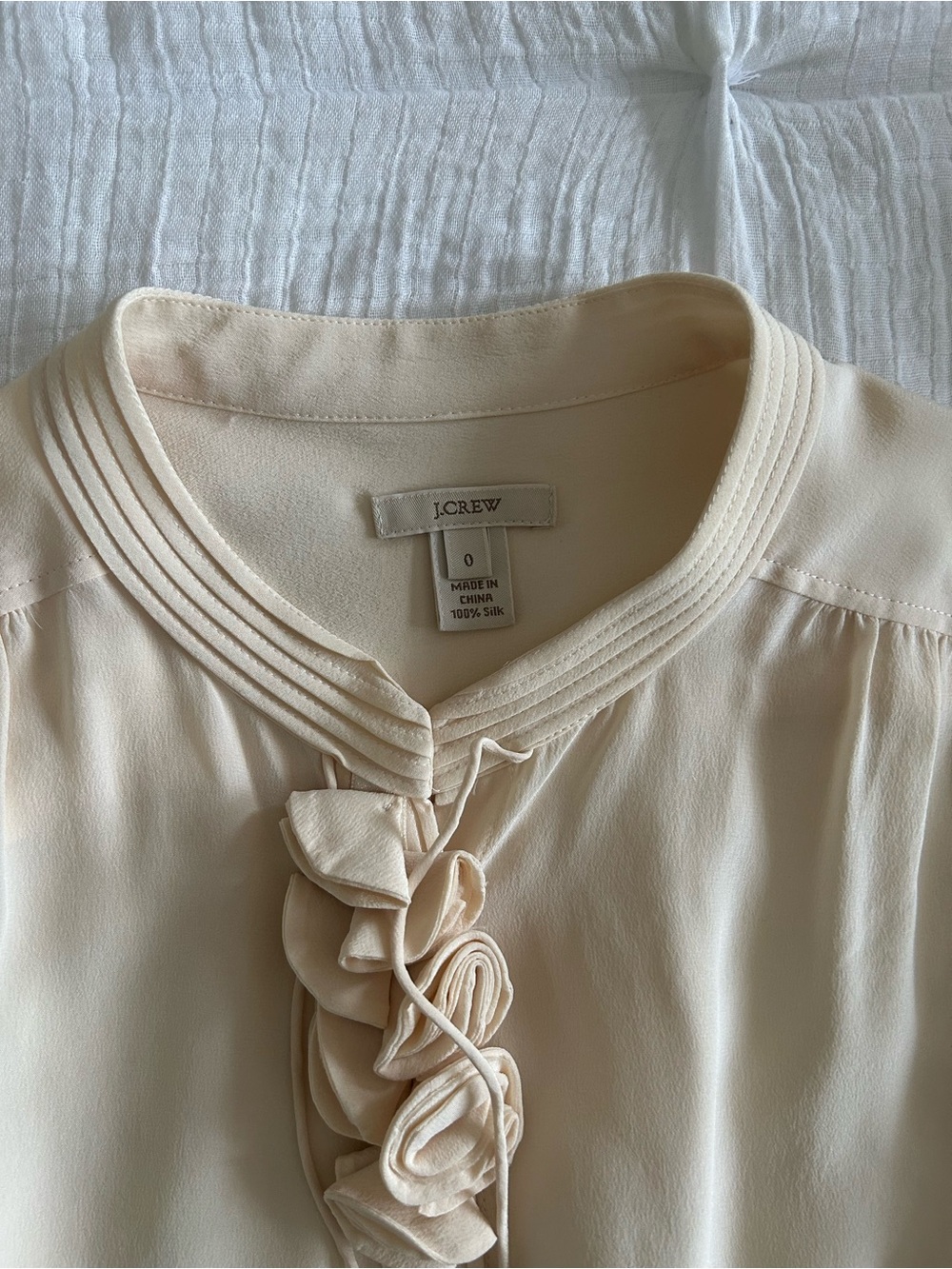 Jcrew Cream Ruffled Neck Button-Front Blouse - Picture 2 of 3